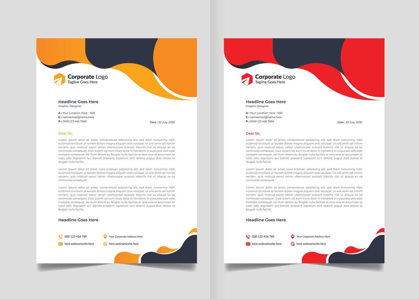 Minimal Corporate Business Modern Letterhead Design Template Creative Abstract Official Pad with Orange, Red and Black Color. vector