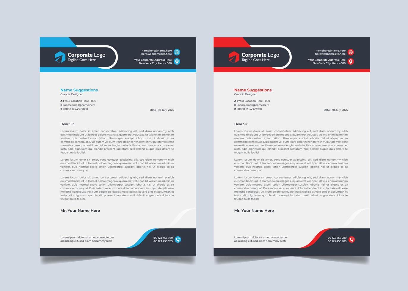 Minimal Corporate Business Modern Letterhead Design Template Creative Abstract Letter Head Pad Concept with blue and red color. vector