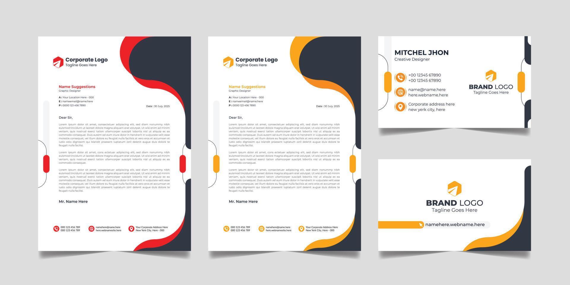 Minimal Corporate Business Modern Letterhead Design Template Creative Abstract Professional Business Card with Orange and Red Color. vector