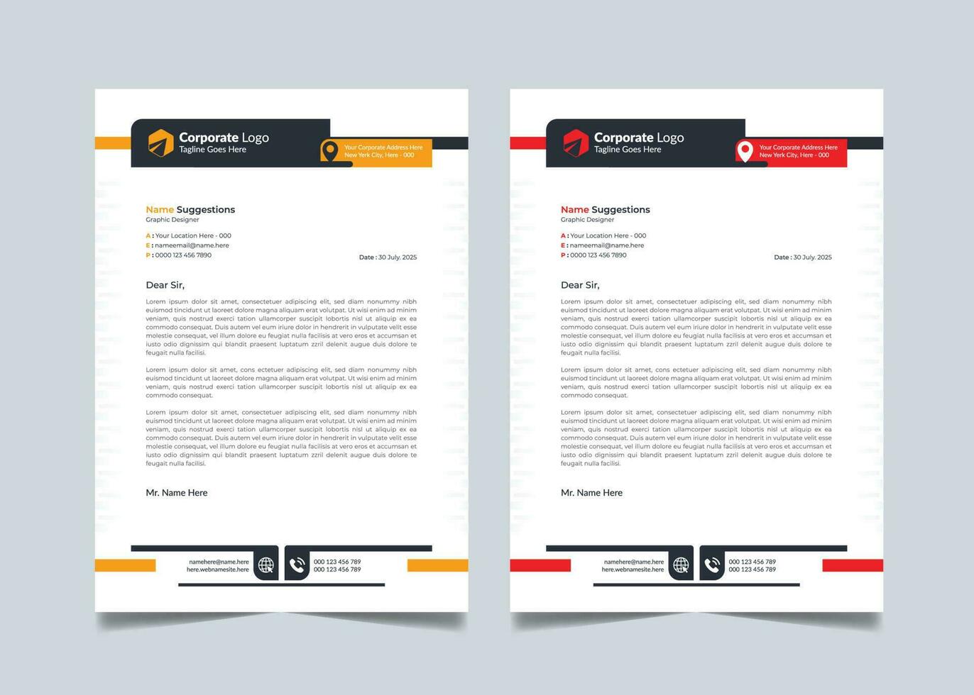 Minimal Corporate Business Modern Letterhead Design Template Creative Abstract Official Pad with Yellow and Red Color. vector