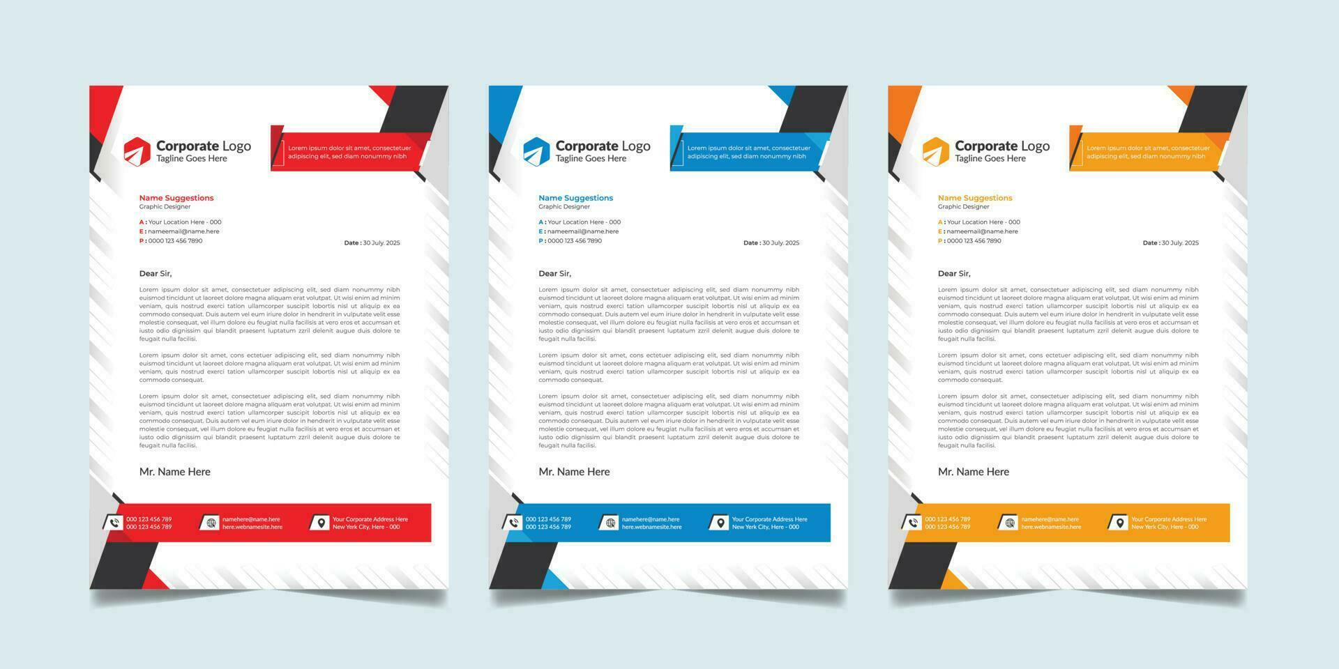 Minimal Corporate Business Modern Letterhead Design Template Creative Abstract Official Pad with Orange, Blue and Red Color. vector