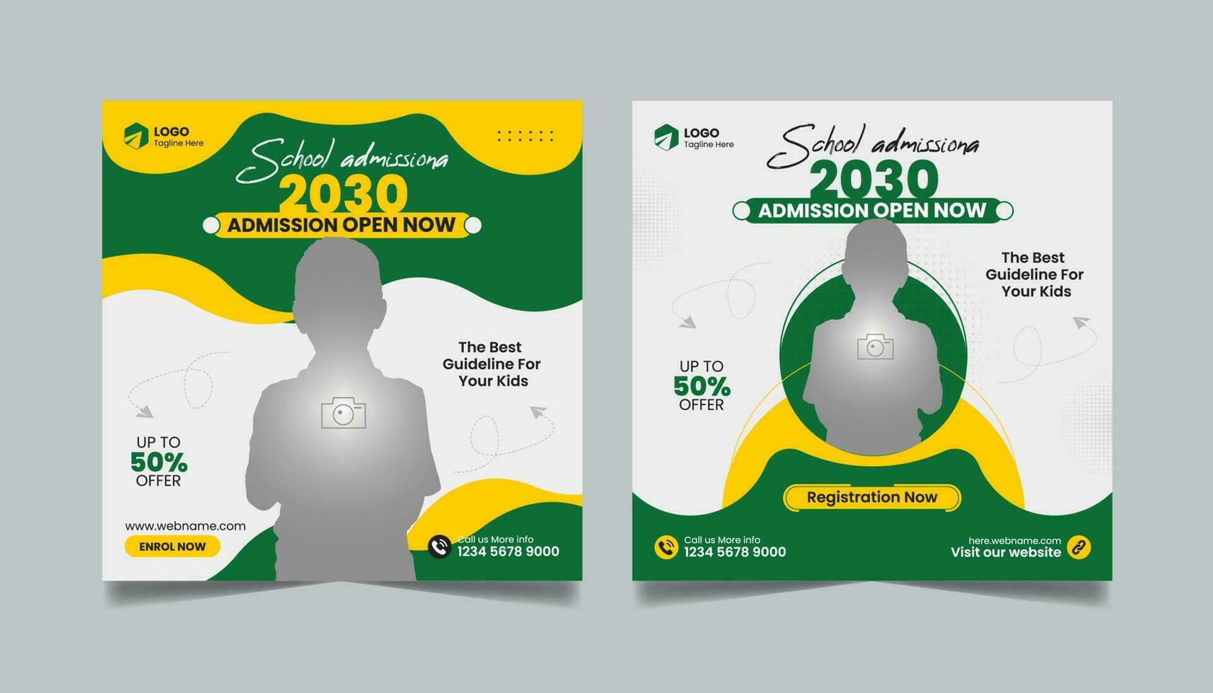 Back to school admission social media post set, Higher education Study abroad promotion square web banner template. vector