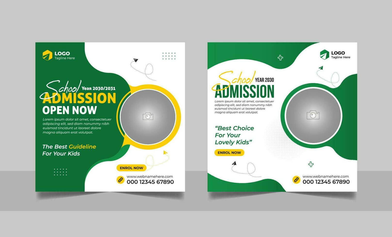 Back to school admission social media post set, Higher education Study abroad promotion square web banner template. vector