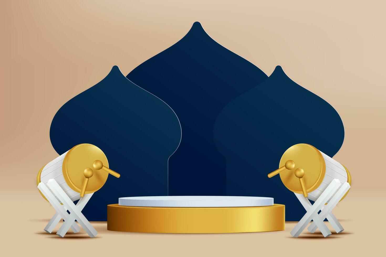 ied mubarok display podium decoration background with islamic ornament. Vector 3D Illustration