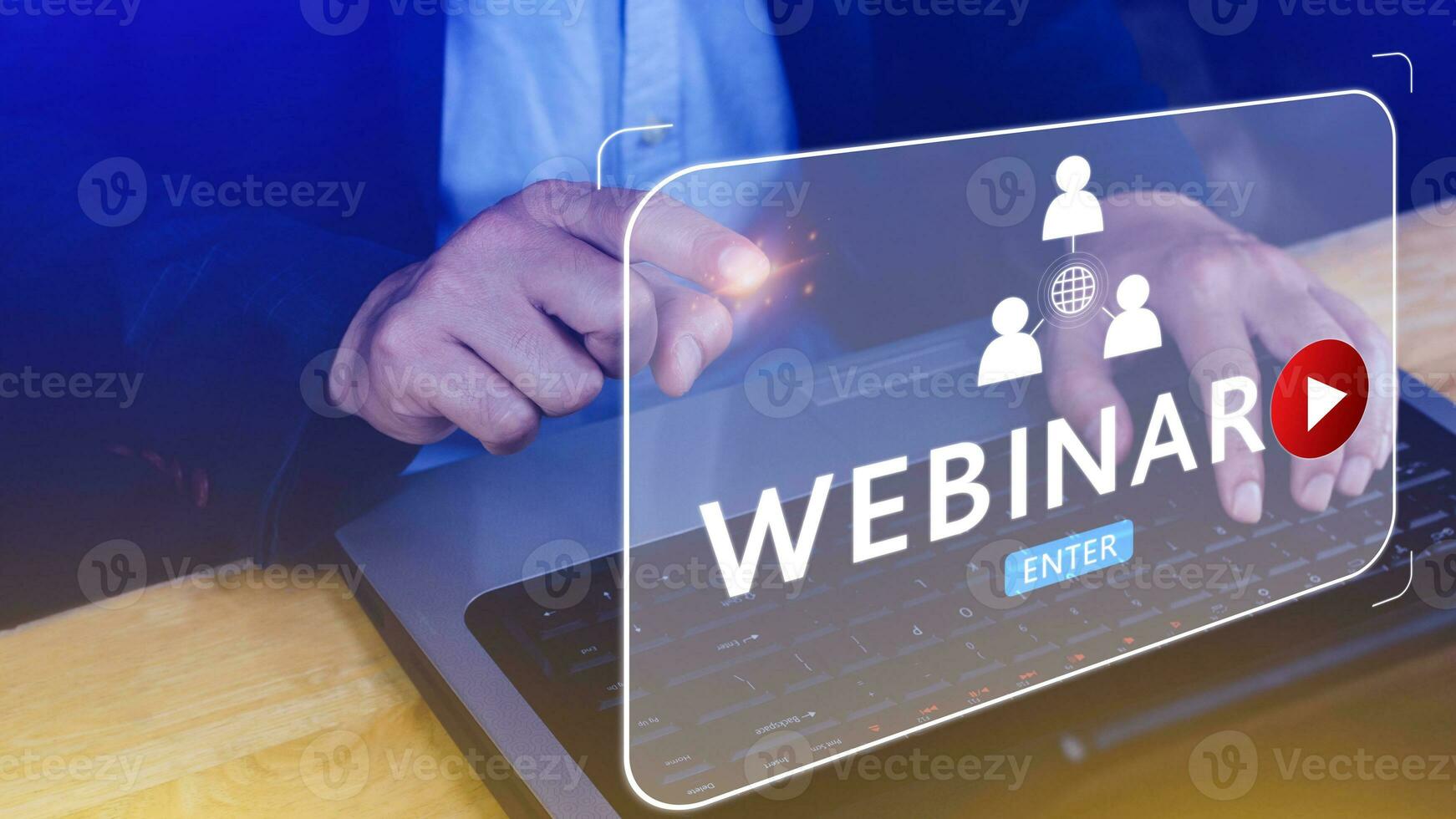 Businessman using Laptop Computer with Webinar E-business Browsing Connection, online technology webcast, online education, Communication technology on web. elearning photo