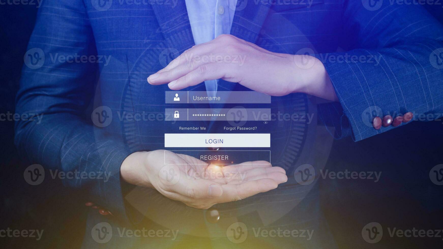 cyber security and Security password login online concept Hands typing and entering username and password of social media, login with online bank account, data protection hacker photo