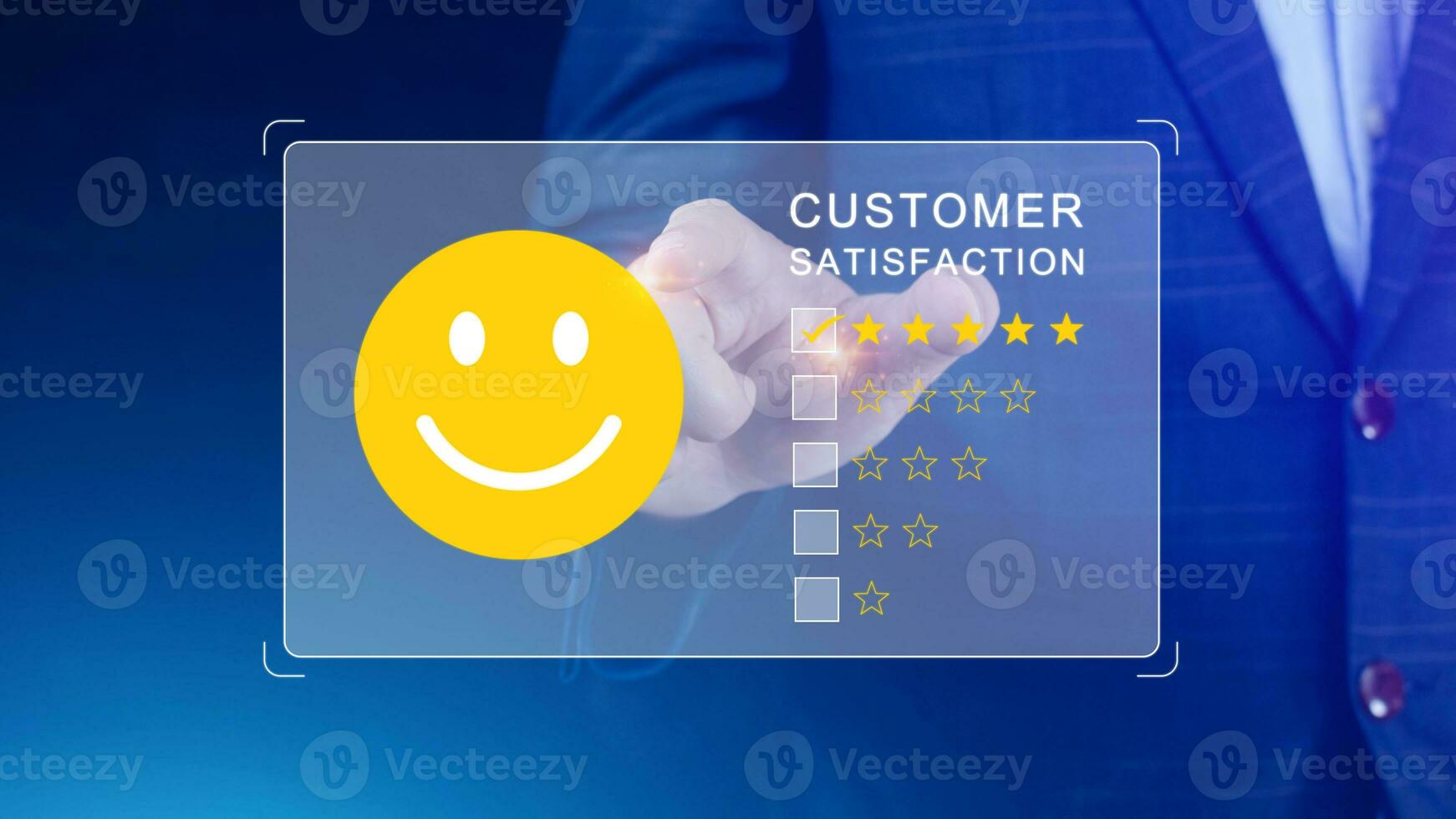 User gives rating to service experience on online application, Customer review satisfaction feedback survey concept, Customer can evaluate quality of service leading to reputation ranking of business. photo