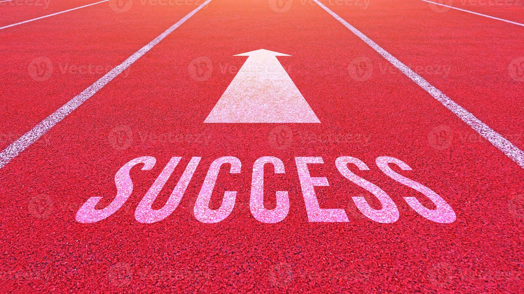éxito texto escrito en un atletismo pista concepto para negocio planificación estrategias y retos o carrera camino oportunidades y cambiar, la carretera a éxito concepto foto