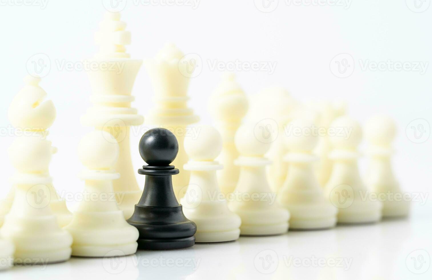 Set of Black and white chess pieces on white background photo