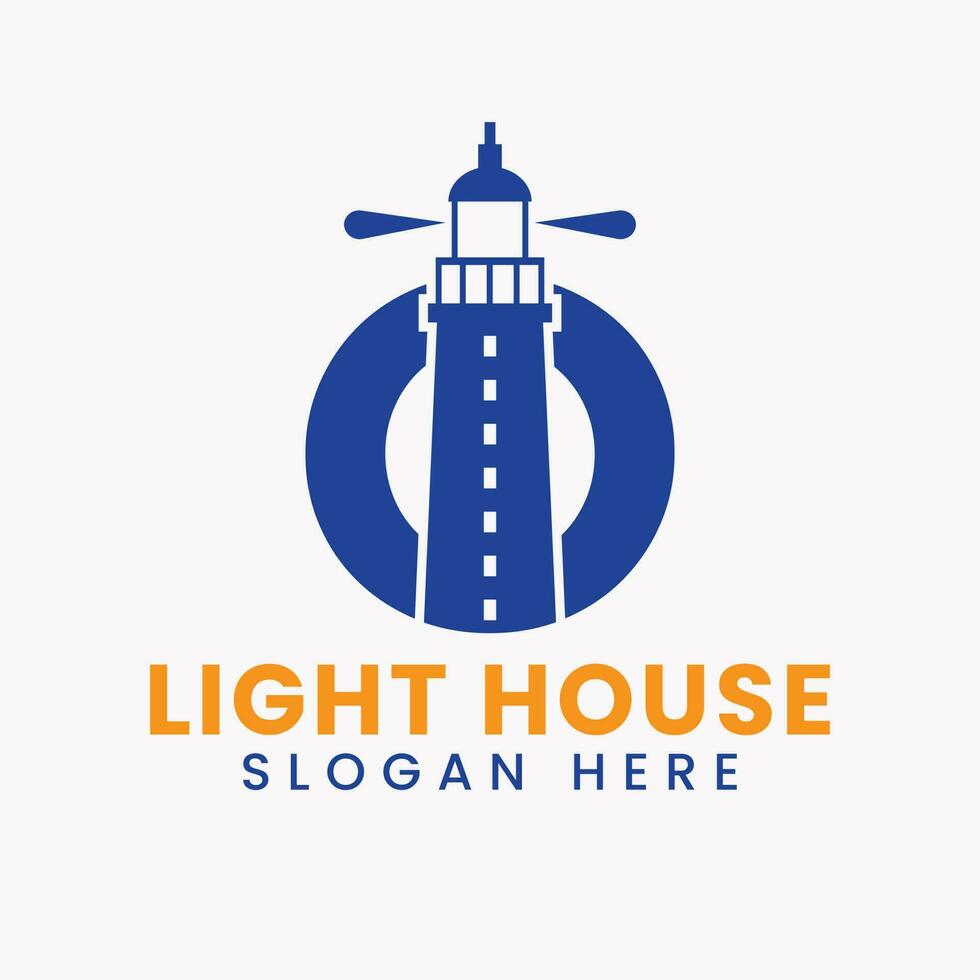 Letter O Light House Logo Vector Concept. Light House Logotype