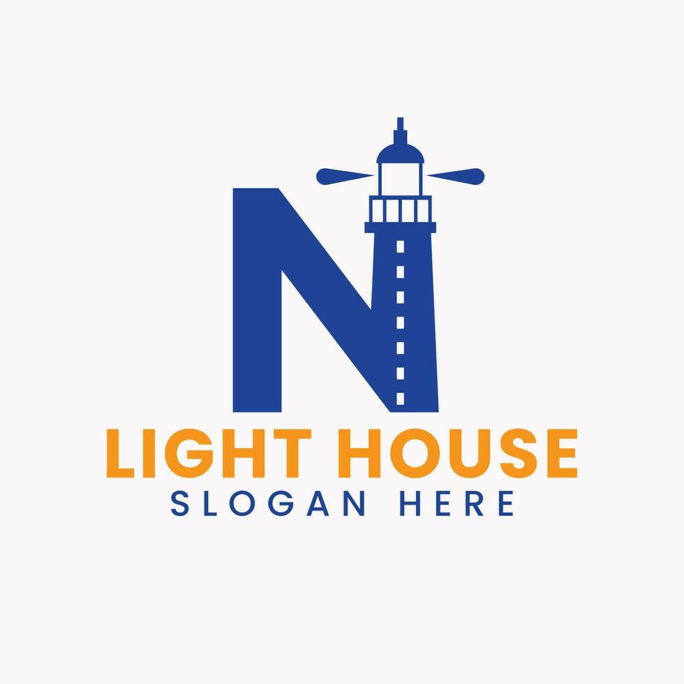 Letter N Light House Logo Vector Concept. Light House Logotype