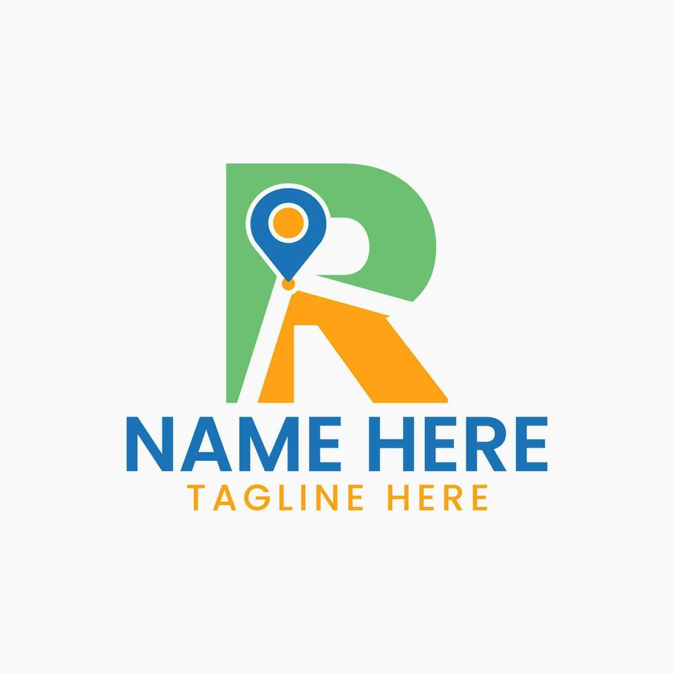 Letter R Location Logo Concept With Gps Symbol, Pin Icon Template vector