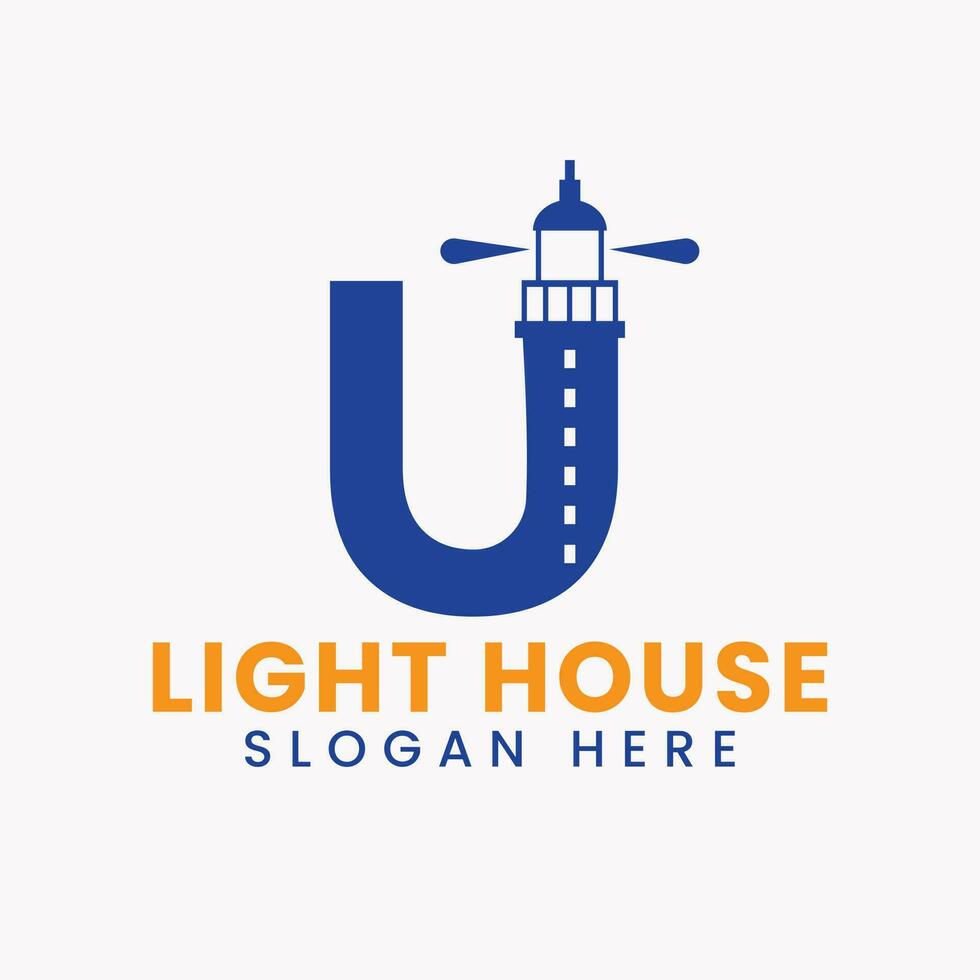 Letter U Light House Logo Vector Concept. Light House Logotype