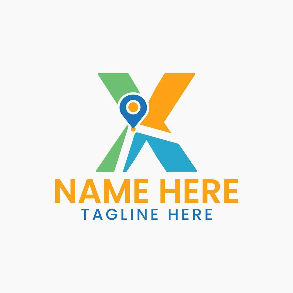 Letter X Location Logo Concept With Gps Symbol, Pin Icon Template vector