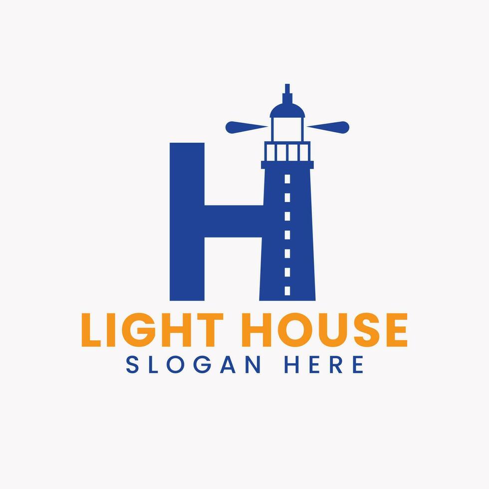 Letter H Light House Logo Vector Concept. Light House Logotype