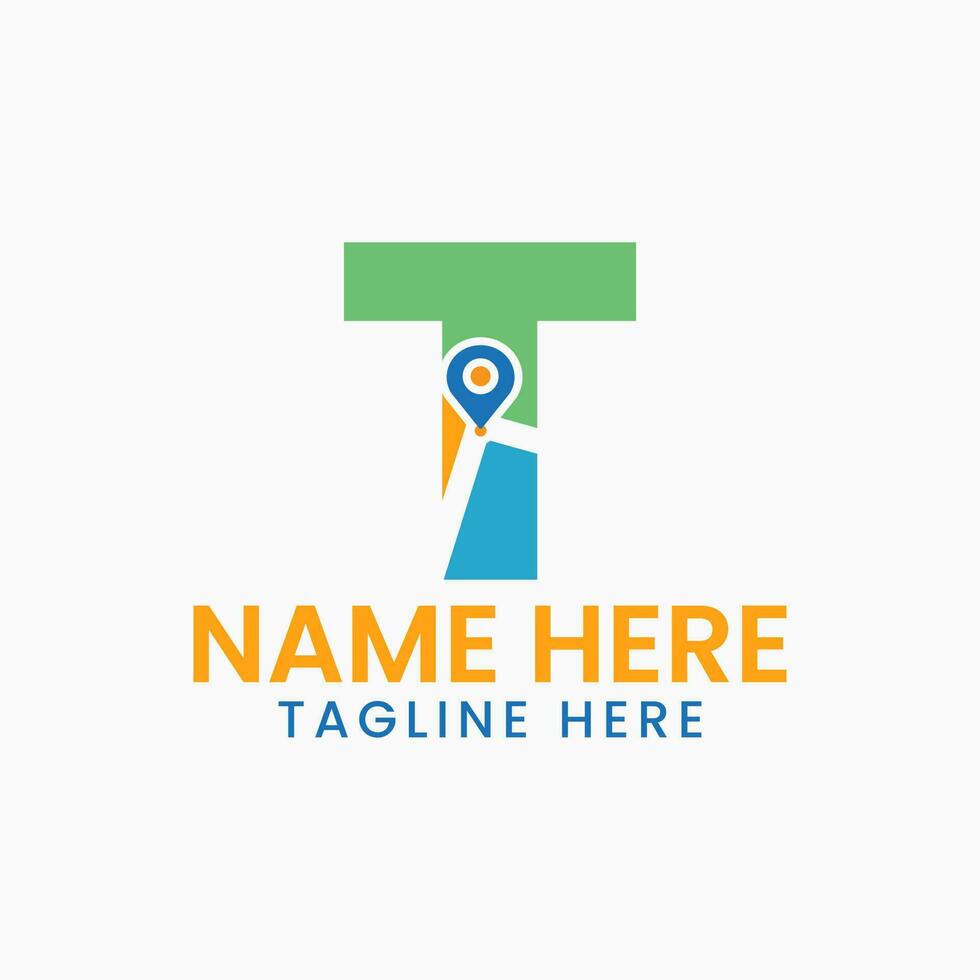 Letter T Location Logo Concept With Gps Symbol, Pin Icon Template vector