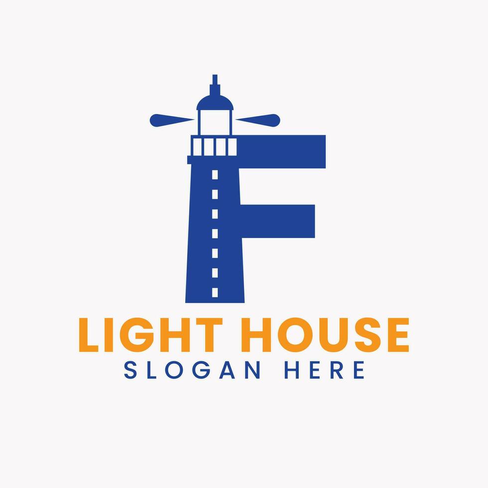 Letter F Light House Logo Vector Concept. Light House Logotype