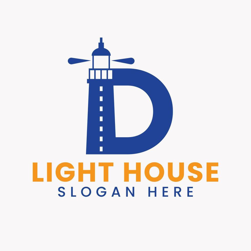 Letter D Light House Logo Vector Concept. Light House Logotype