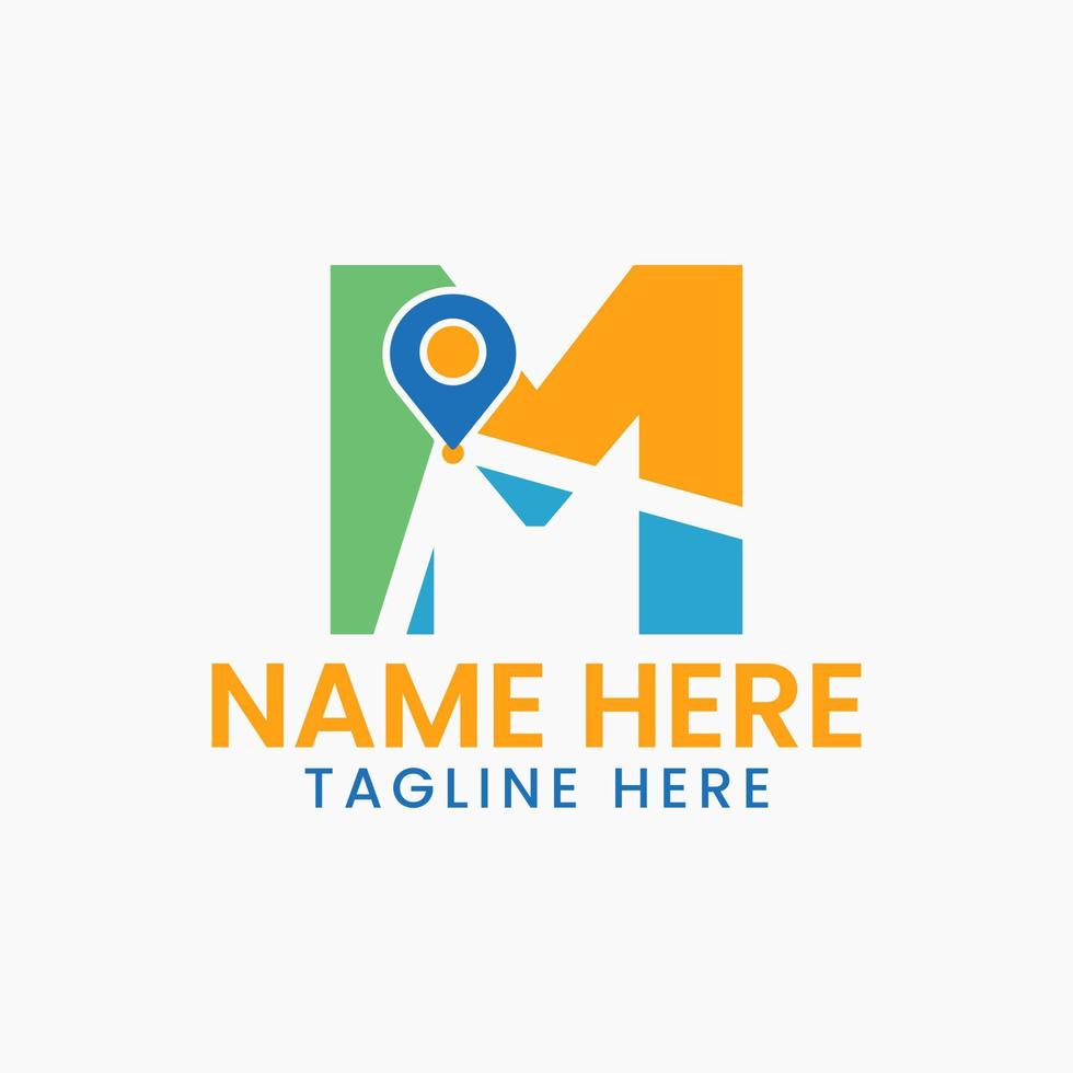 Letter M Location Logo Concept With Gps Symbol, Pin Icon Template vector