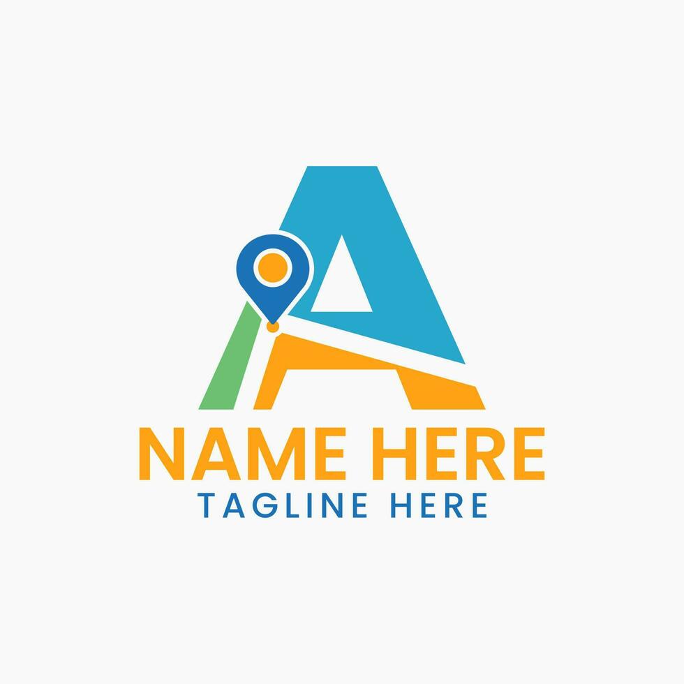 Letter A Location Logo Concept With Gps Symbol, Pin Icon Template vector