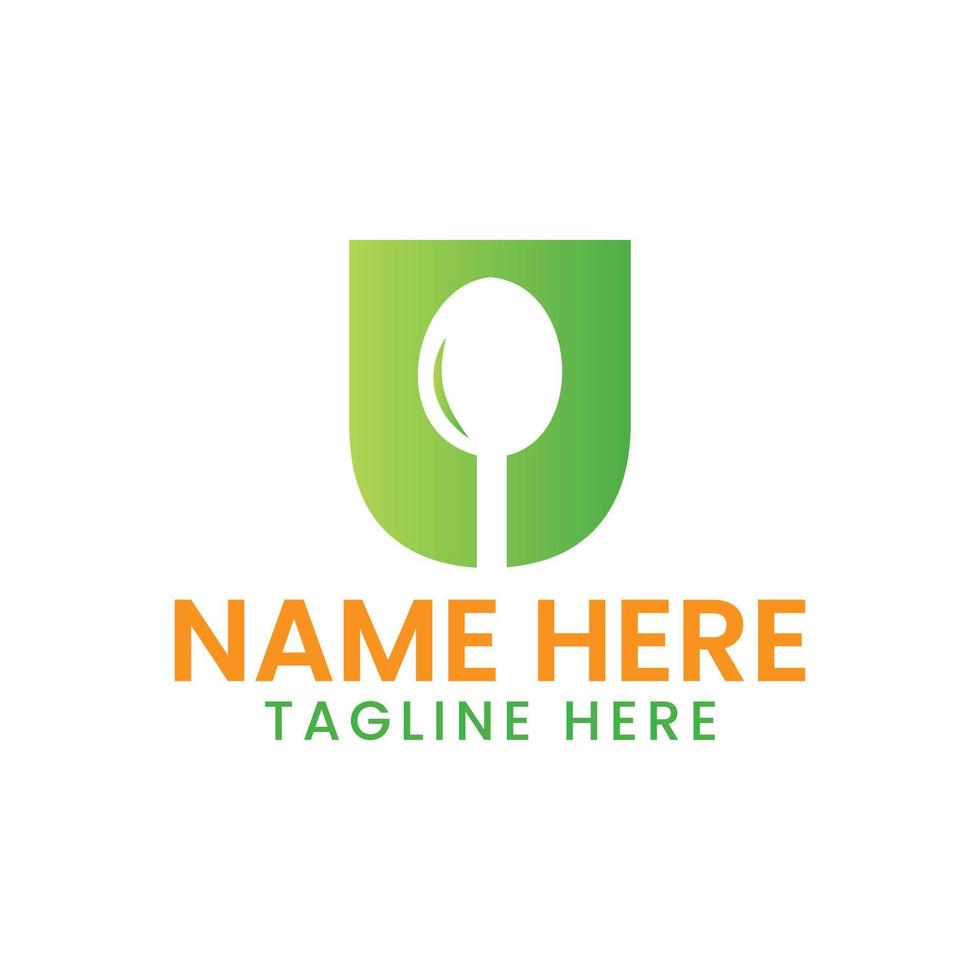 Letter U Restaurant Logo Concept With Spoon Icon. Cafe Sign Vector Template