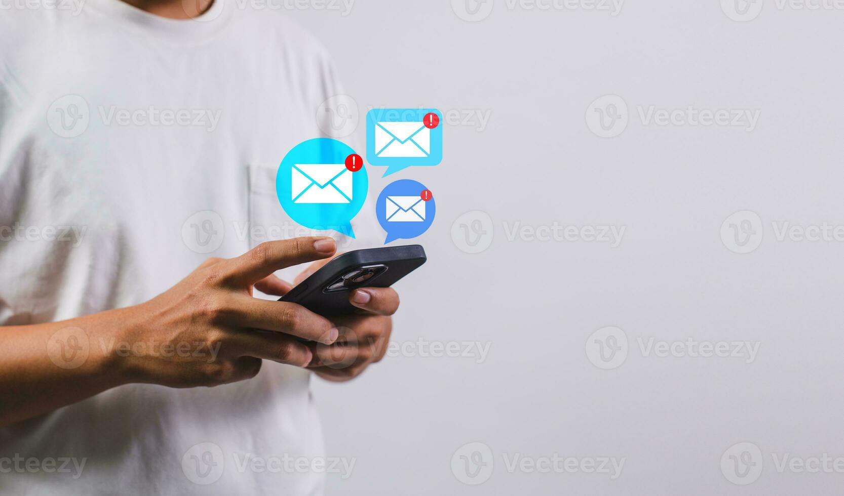 Businessman using smartphone with new email alert. Communication connection messages in global workplaces through email marketing or digital newsletter photo