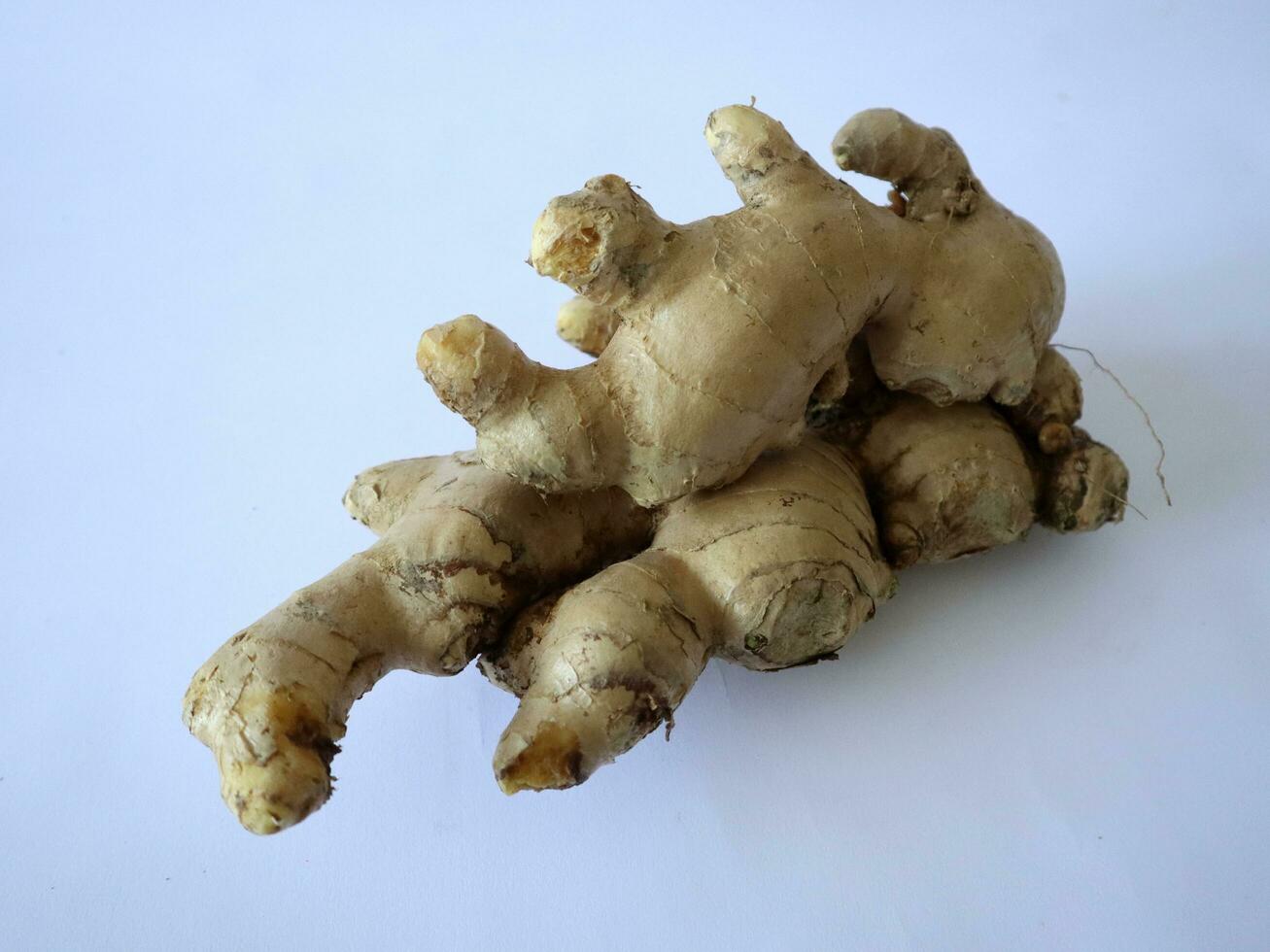 Fresh ginger rhizome isolated on white background. Clipping path. photo
