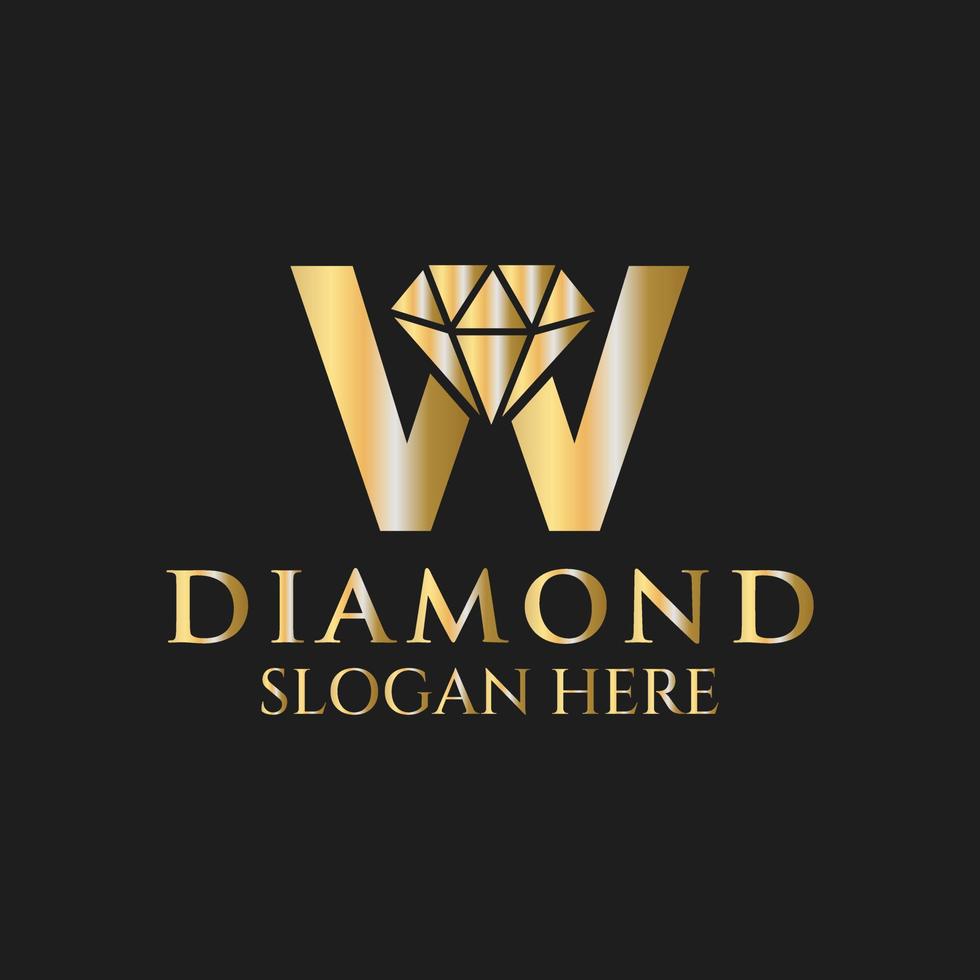 Letter W Diamond Logo Design. Jewelry Logo With Diamond Icon Vector Template