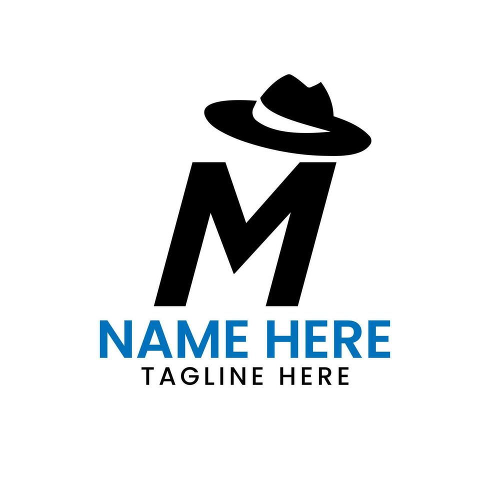 Letter M Gentlemen Hat Logo Design  Concept With Cowboy Hat Icon Template vector