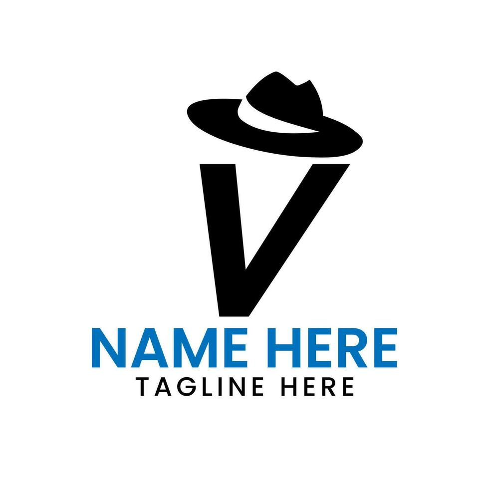 Letter V Gentlemen Hat Logo Design  Concept With Cowboy Hat Icon Template vector