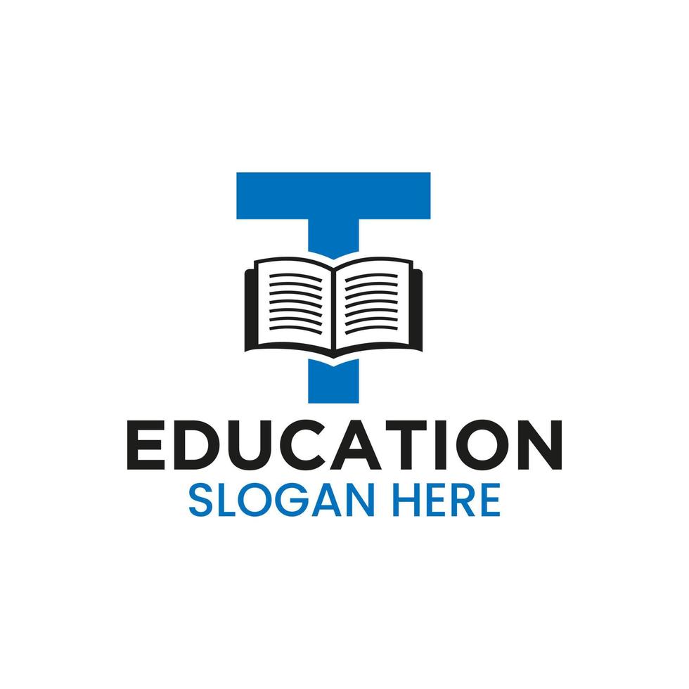 Letter T Education Logo Concept With Open Book Icon Template vector