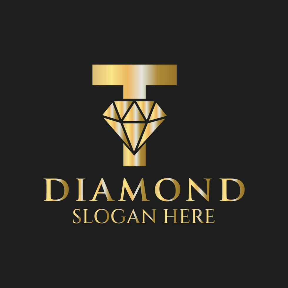 Letter T Diamond Logo Design. Jewelry Logo With Diamond Icon Vector Template