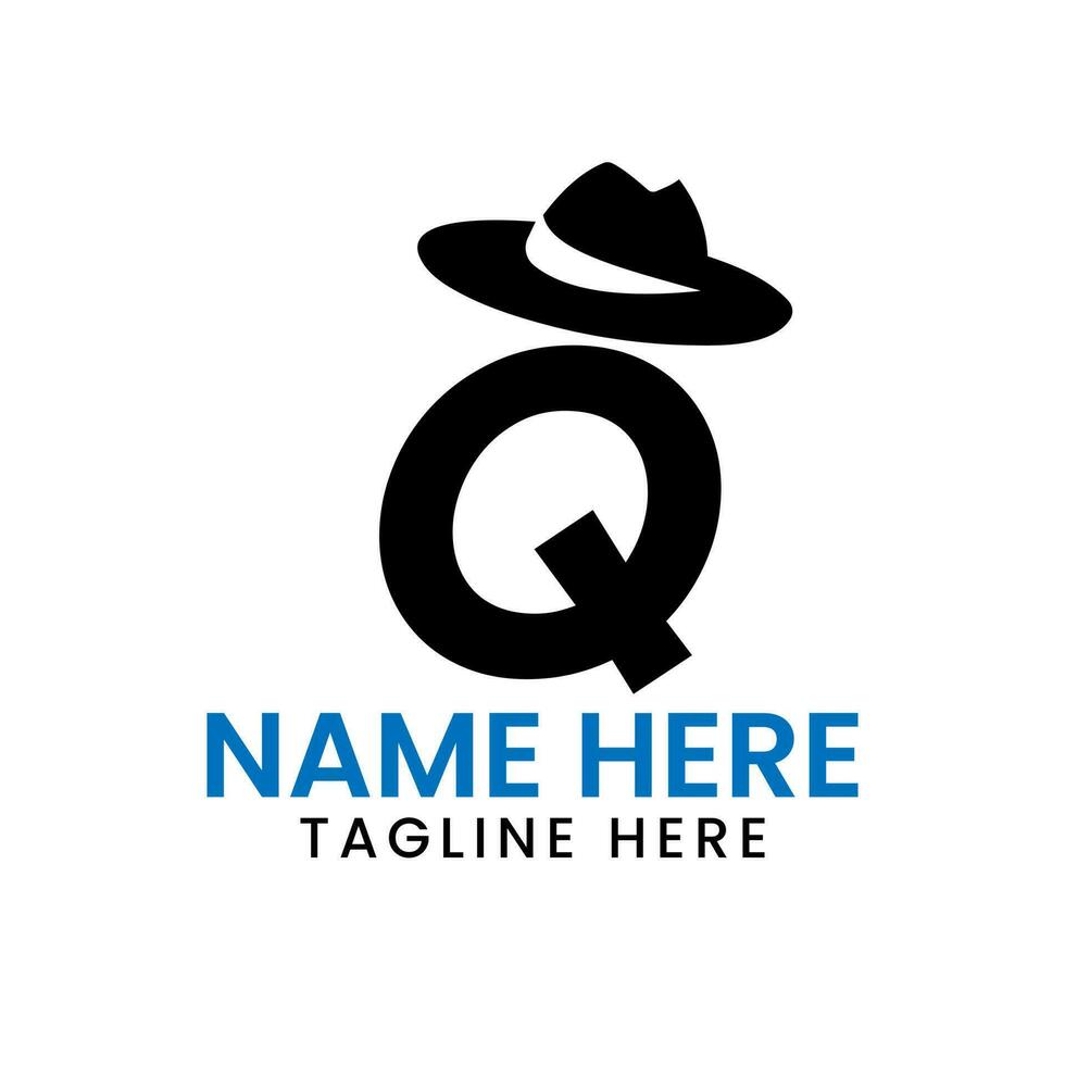 letra q caballeros sombrero logo diseño concepto con vaquero sombrero icono modelo vector