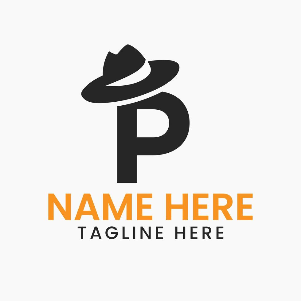 Letter P Gentlemen Hat Logo Design  Concept With Cowboy Hat Icon Template vector