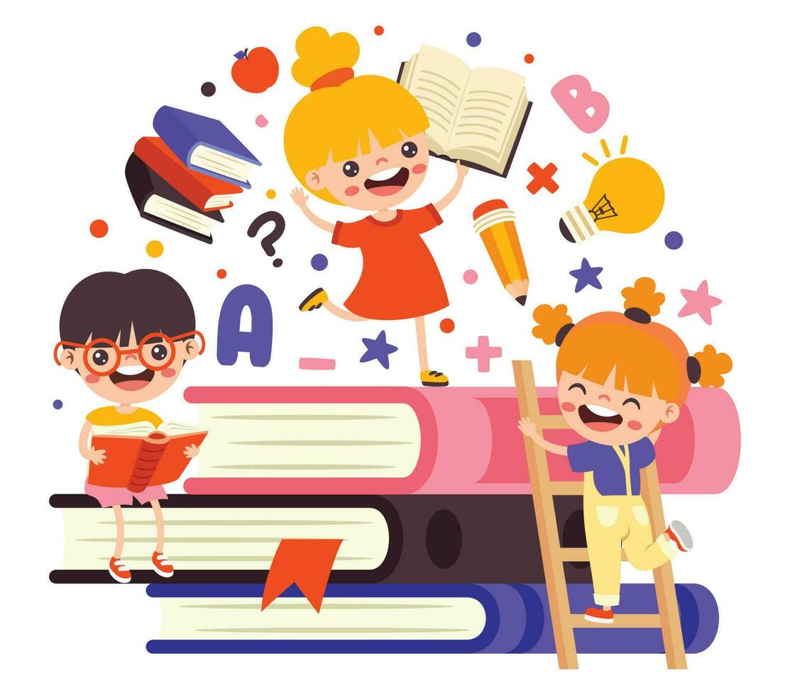 ilustración de niños leyendo libro vector