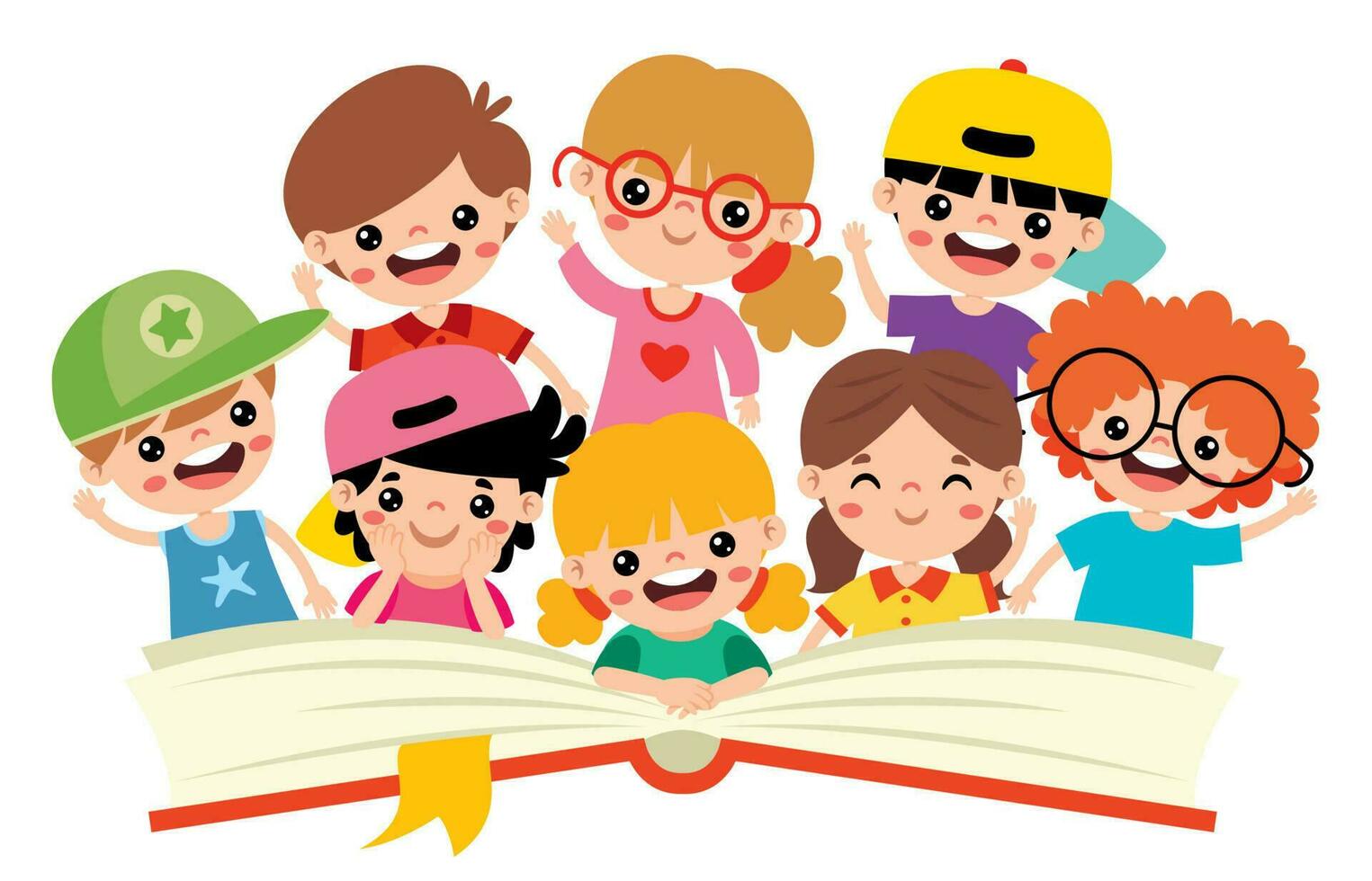 ilustración de niños leyendo libro vector