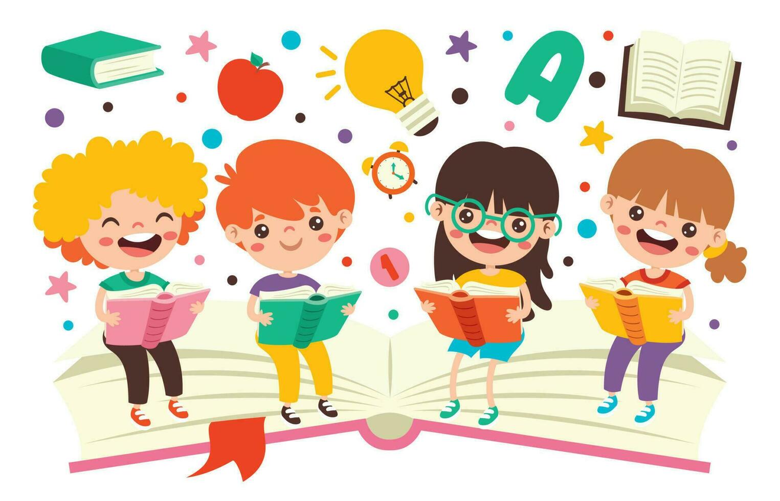 Illustration Of Kids Reading Book vector