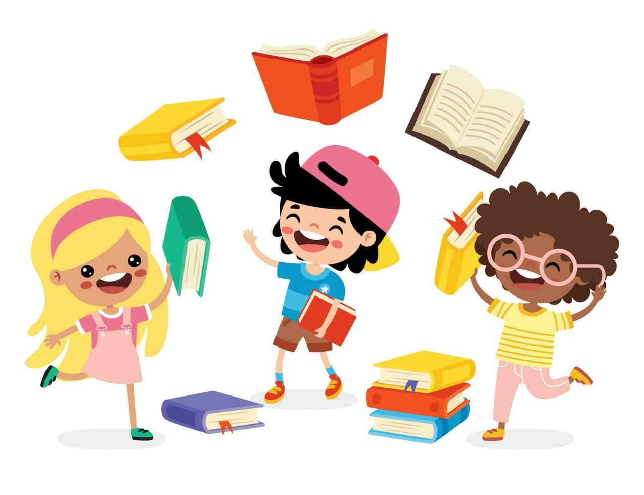 ilustración de niños leyendo libro vector