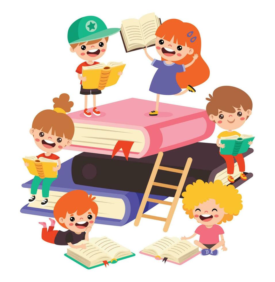 Illustration Of Kids Reading Book vector