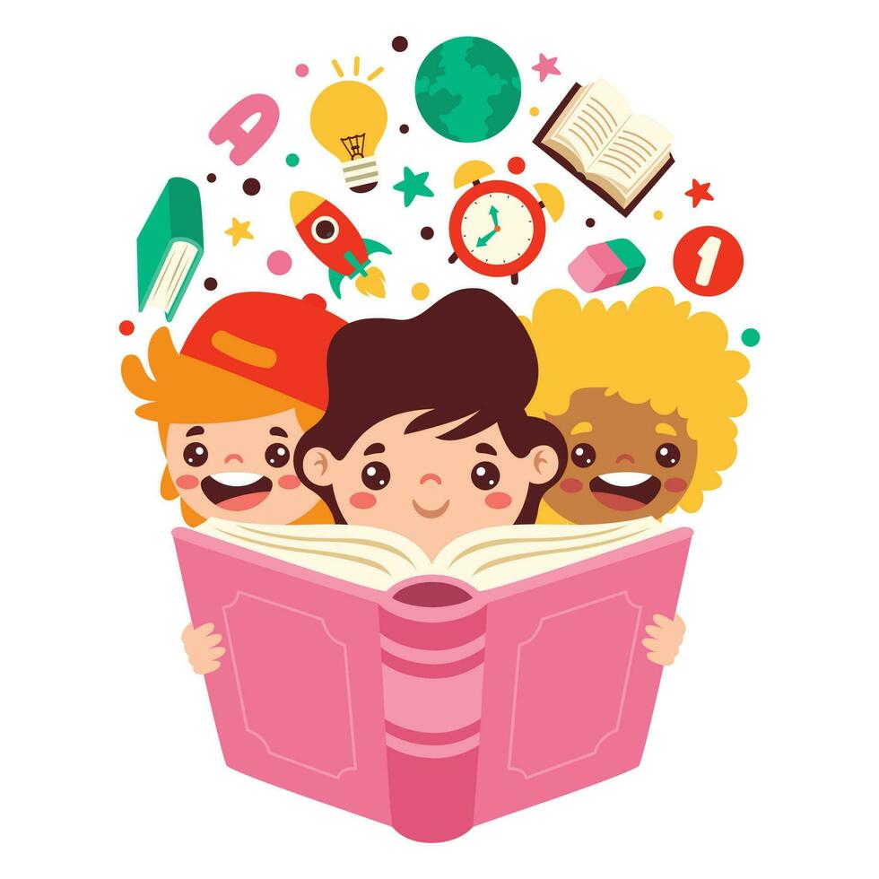 Illustration Of Kids Reading Book vector