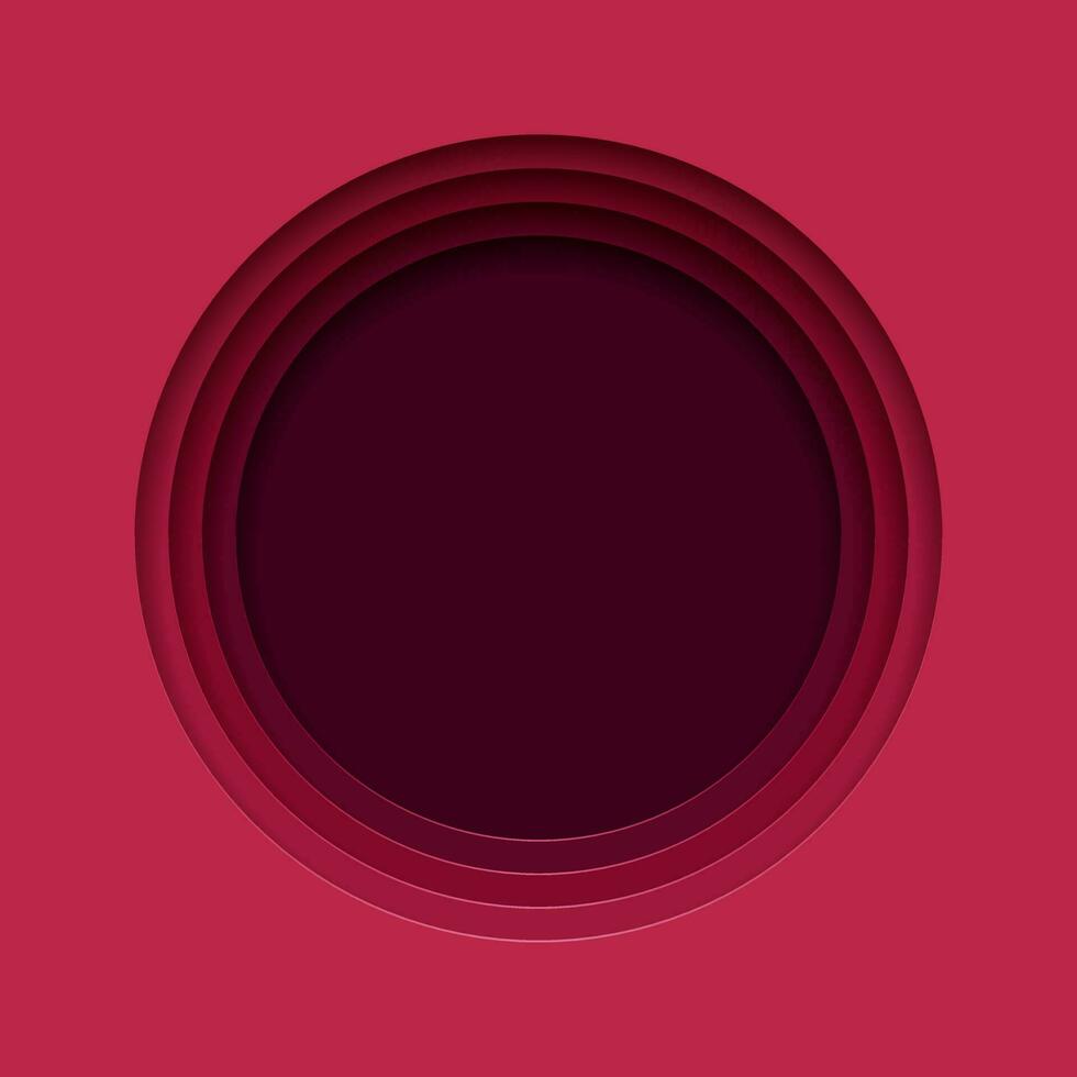 3D gradient background. Red paper cut out circle pattern in layers. Color viva magenta. Design element for card, cover, banner, poster, backdrop, wall. Vector illustration.