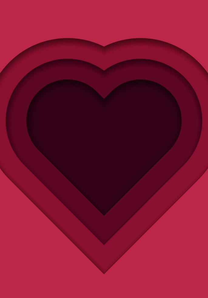 3D gradient background. Red paper cut out heart shape pattern in layers. Color viva magenta. Design element for card, cover, banner, poster, backdrop, wall. Vector illustration.