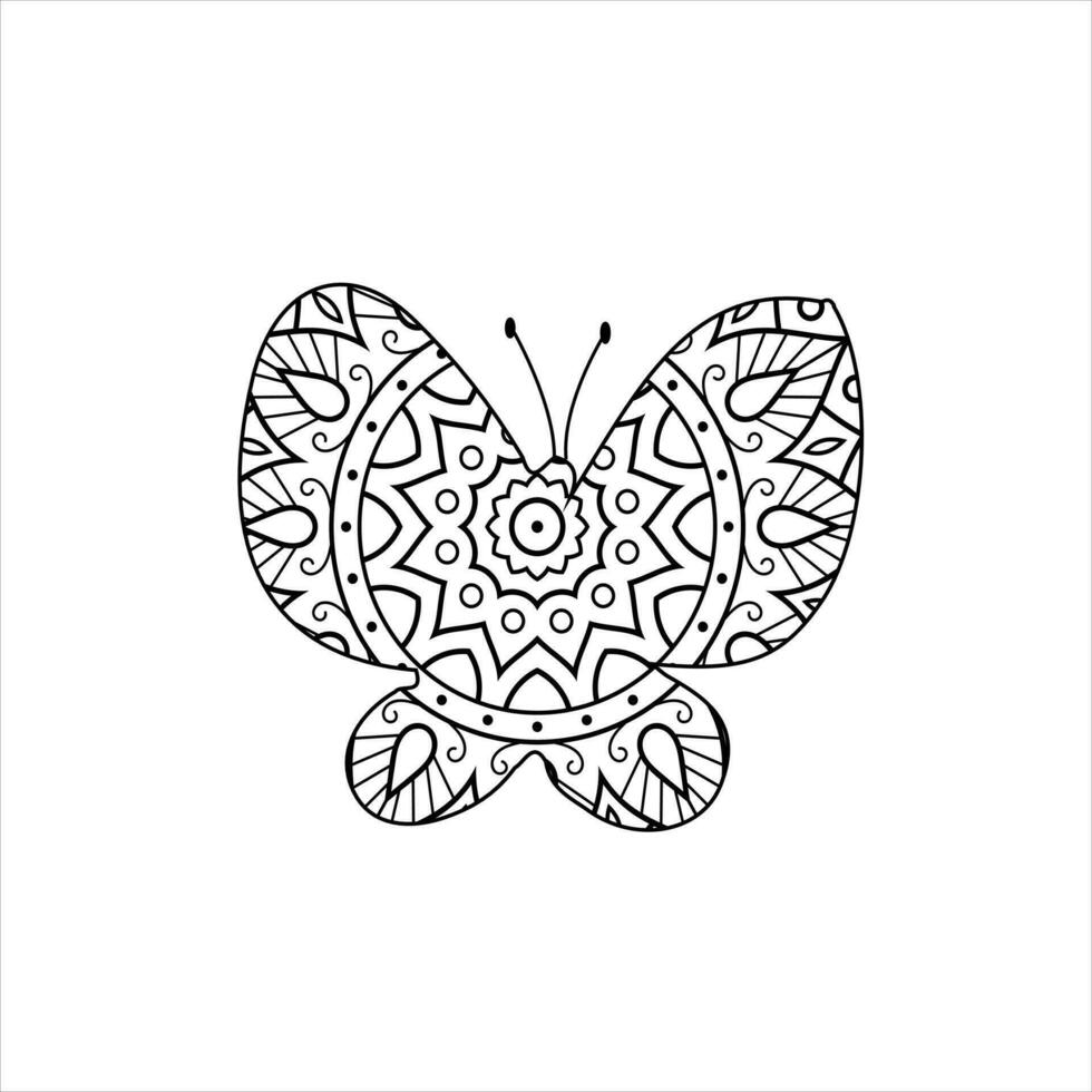 vector linda mariposa mandala colorante página