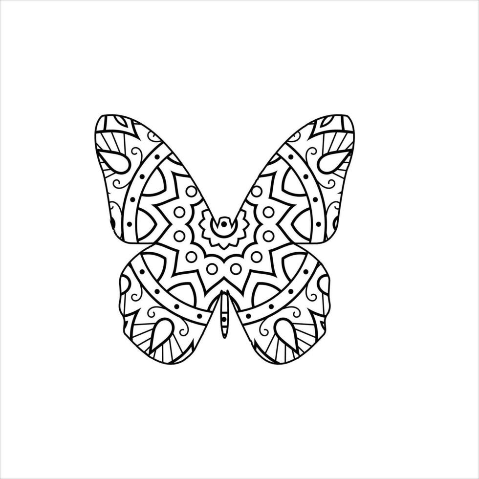 Vector cute butterfly mandala coloring page