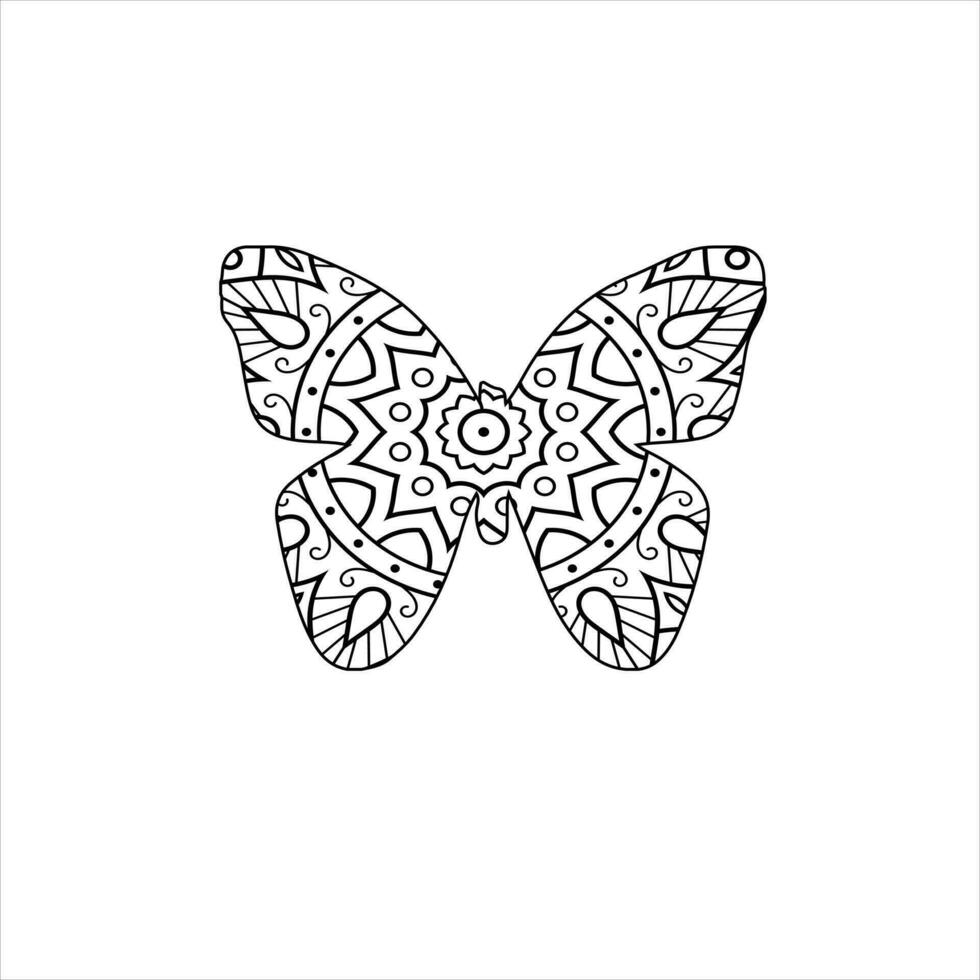 Vector cute butterfly mandala coloring page