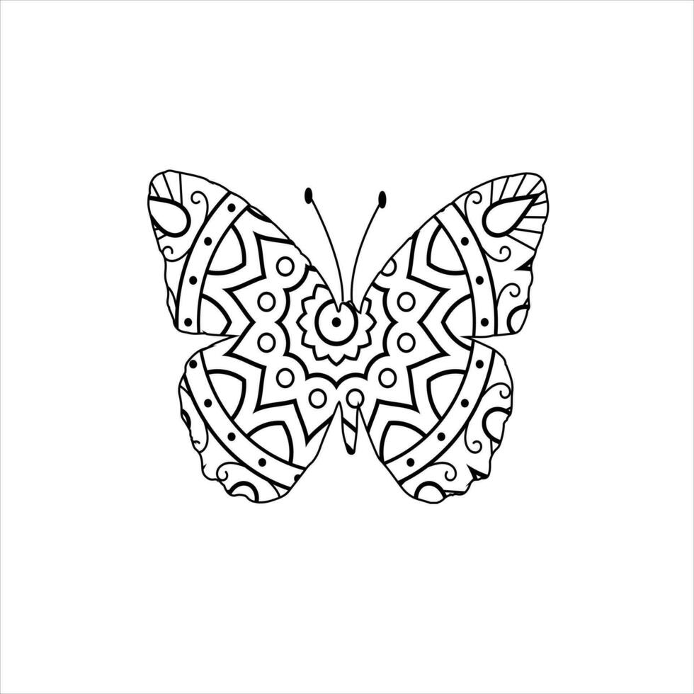 vector linda mariposa mandala colorante página