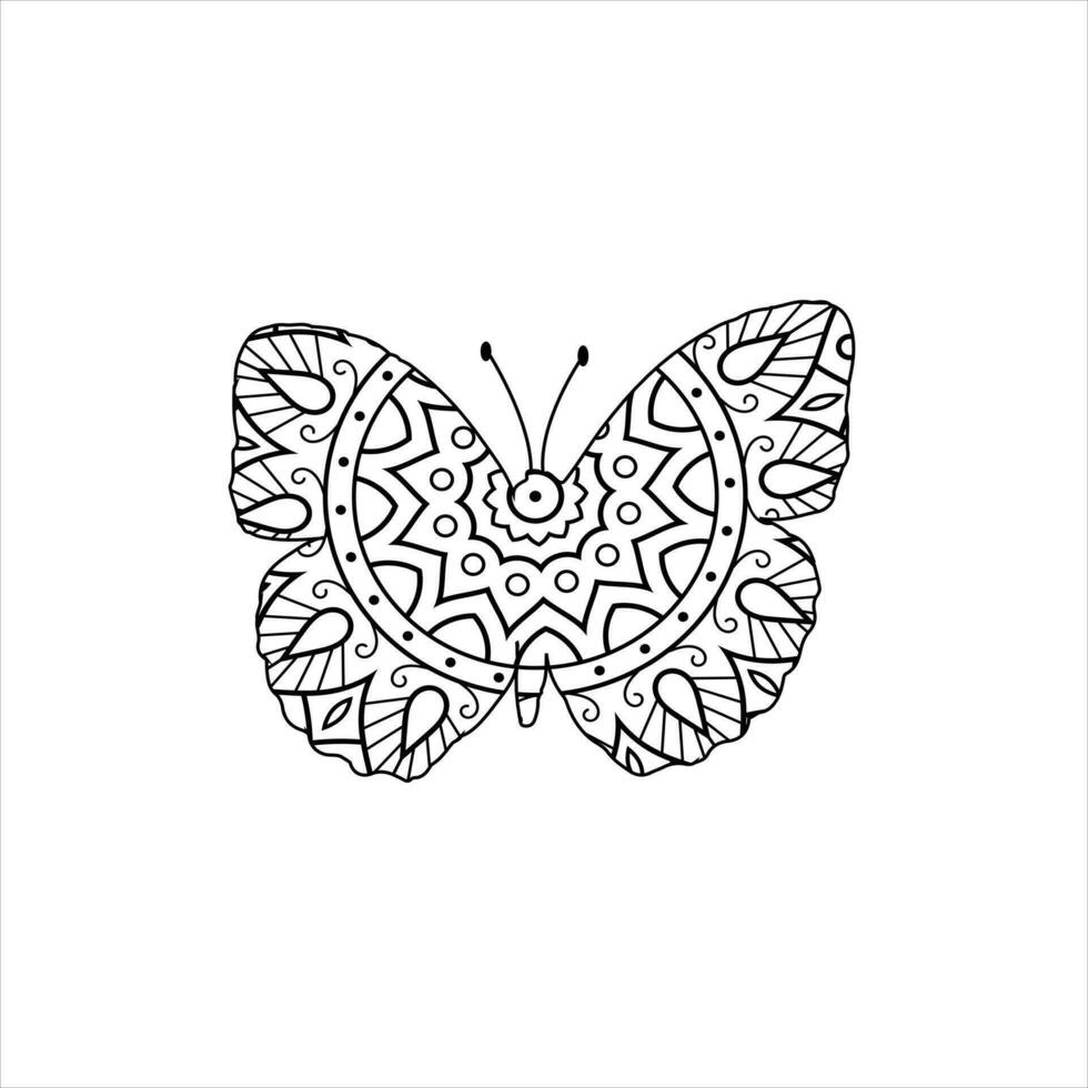 Vector cute butterfly mandala coloring page