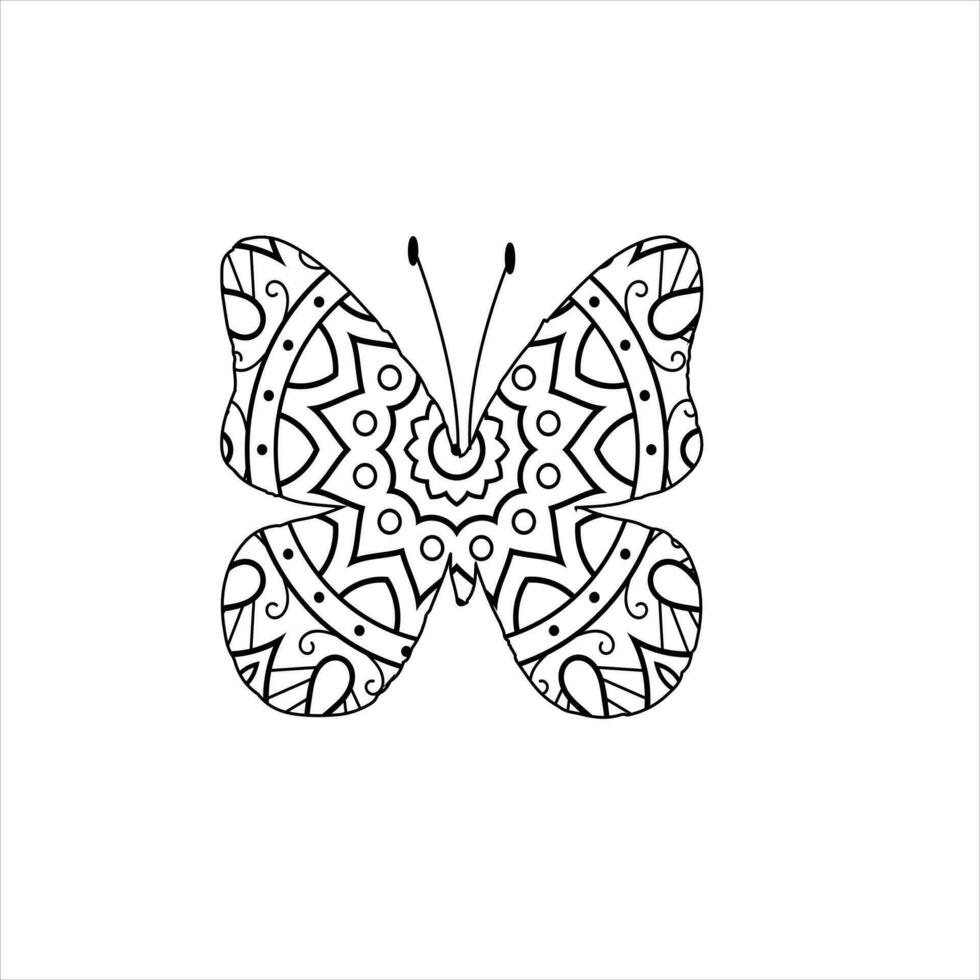 Vector cute butterfly mandala coloring page