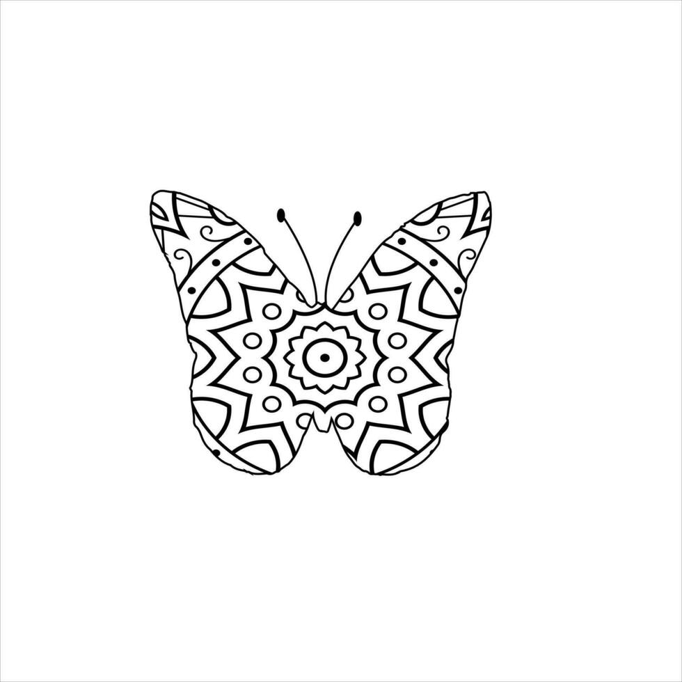 vector linda mariposa mandala colorante página