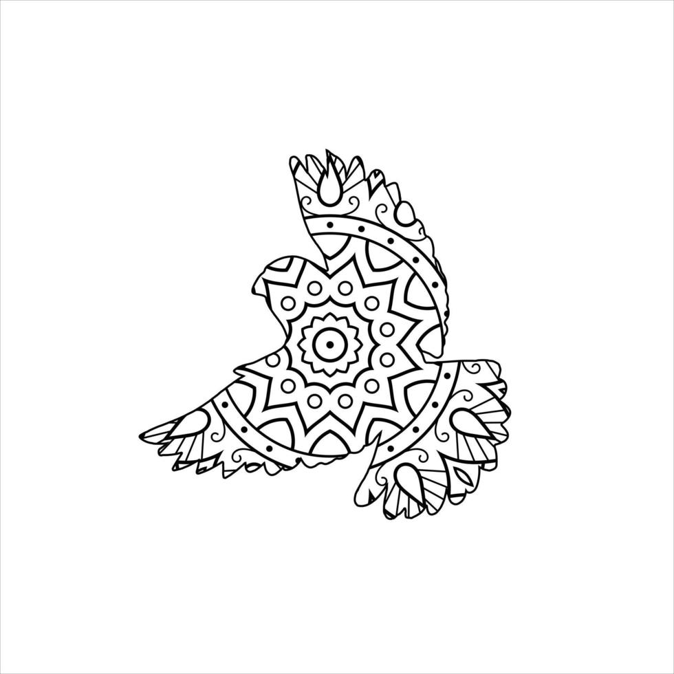vector pájaro mandala colorante página